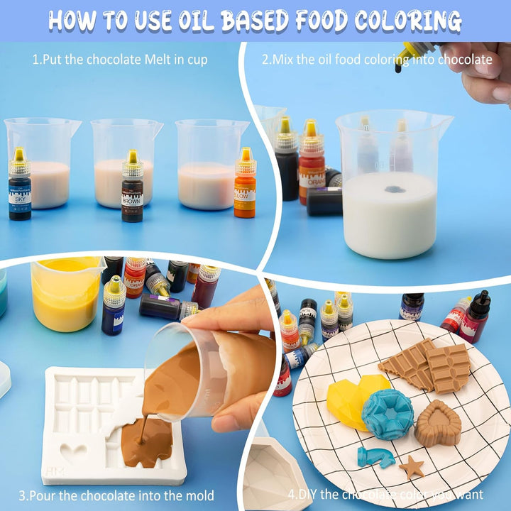 Colorant alimentar liposolubil - 22 de culori colorant alimentar pe bază de ulei pentru ciocolată, dulciuri, prăjituri, copt, macarons - colorant alimentar concentrat pentru decorarea torturilor, cremă de unt, fondant - 6 ml fiecare