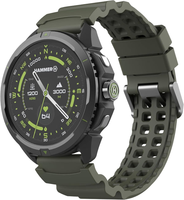Hammer Watch 2 Military Edition, GPS, ecran AMOLED Gorilla Glass de 1,5 inch, baterie mare de 530 mah până la 15 zile de funcționare la o singură încărcare, rezistență 5 ATM, buton SOS, lanternă LED