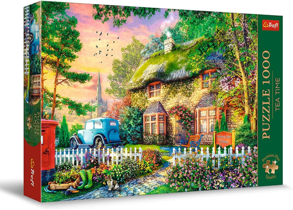 Trefl Premium plus Quality - Puzzle Tea Time: Houses Stoney Lane - 1000 elemente, Serie de imagini nostalgice pictate, Potrivirea ideală a pieselor, Pentru adulți și copii de la 12 ani