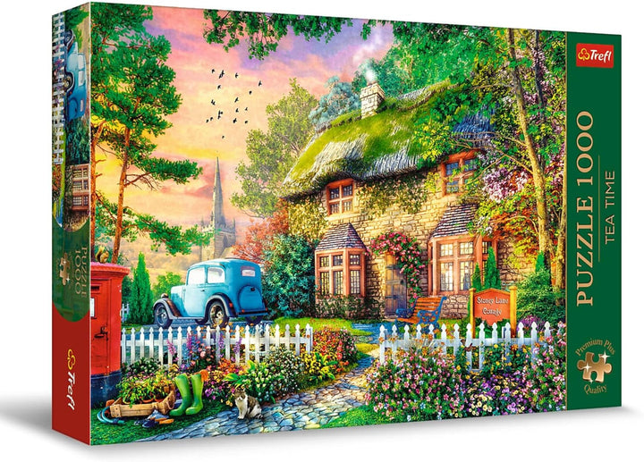 Trefl Premium plus Quality - Puzzle Tea Time: Houses Stoney Lane - 1000 elemente, Serie de imagini nostalgice pictate, Potrivirea ideală a pieselor, Pentru adulți și copii de la 12 ani