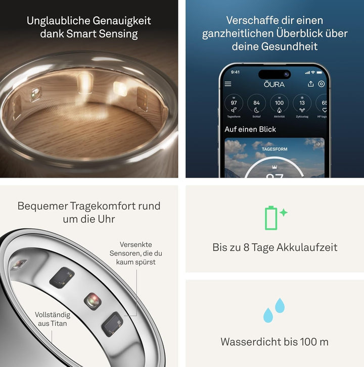 Oura Ring 4 - Argint - Mărimea 11 - Inel inteligent | Măsurați mai întâi cu Oura Ring 4 Sizing Kit | Sleep Tracking Wearable - Heart Rate - Fitness Tracker - Autonomie până la 8 zile