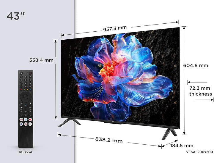 TCL 43V6C 43 Zoll Direct LED TV, 4K HDR Fernseher, Smart TV Mithilfe Von Google TV (Dolby Audio, Motion Clarity, Kompatibel Mit Google Assistant & Alexa)