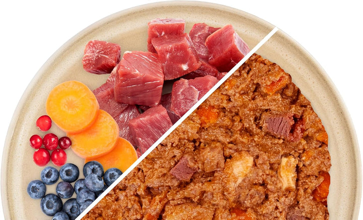 Sanabelle Freshe Mieze - Carne de vită și pui | Pungi de 100 g complet reciclabile | Hrană umedă gătită cu aburi pentru pisici | Hrană pentru pisici ca proaspăt gătită | O marcă Bosch Pet Food