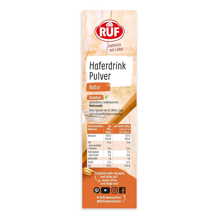 RUF Oat Drink Powder Natural, Pulbere de ovăz de băut, pentru cafea, smoothie-uri, prăjituri sau în terci, Fără gluten, 400 grame