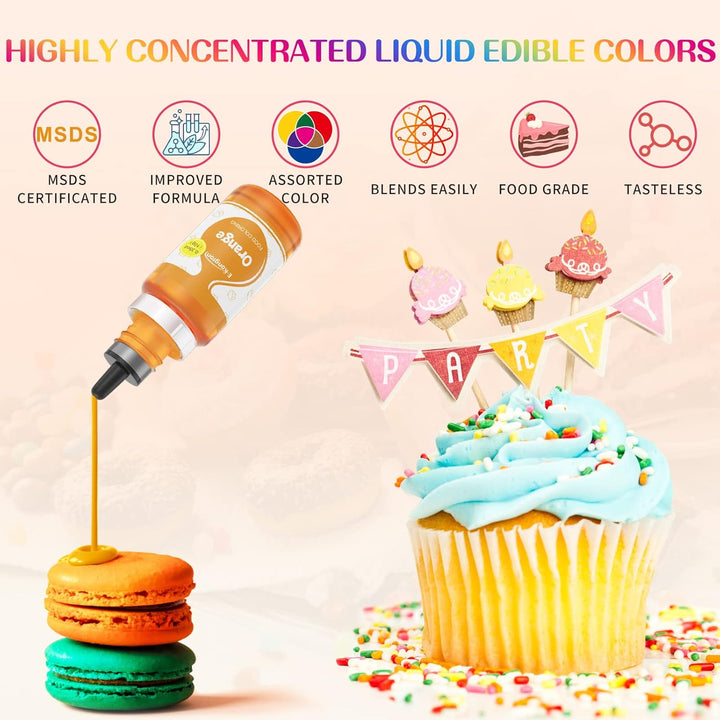 Hochkonzentrierte Lebensmittelfarbe Flüssig 12 Farben-Set: Ein Leuchtender Regenbogen Von Farben Zum Backen, Cremen, Zuckerguss Und Dekorieren Von Kuchen DIY & Basteldekoration-0.35Oz