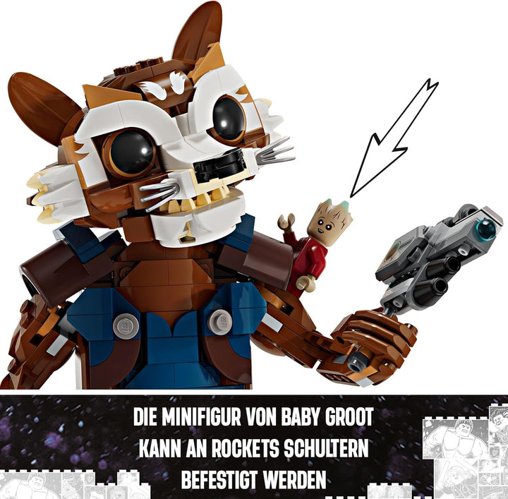 LEGO Marvel Rocket & Baby Groot, jucărie construibilă de supererou pentru copii din Gardienii Galaxiei de la Marvel Studios, figură pentru jocuri de rol, cadou pentru băieți și fete de la 10 ani 76282