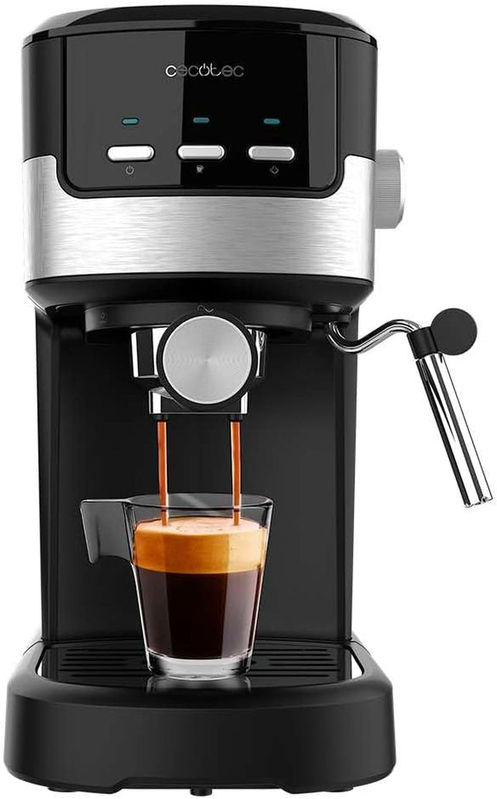 Espressoare Cecotec Compact Power Espresso 20 Retro Green 1100 W, 20 bar, sistem termoblock, abur pivotant, braț pentru filtru cu ieșire dublă și 2 filtre, 1,25 litri