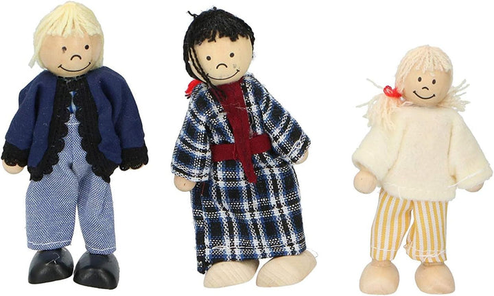 Marionette Wooden Toys - Casă de păpuși din lemn cu mobilier și păpuși - 11 bucăți