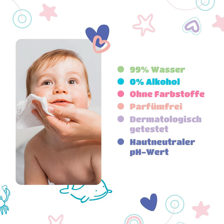 Kindii Feuchttücher Für Babys Und Kinder Pure Water 99% - 99% Ige Zusammensetzung Auf Wasserbasis - Allantoin - Parfümfrei - Unparfümiert - Dermatologisch Getestet - Für Empfindliche Haut - 60 Stück