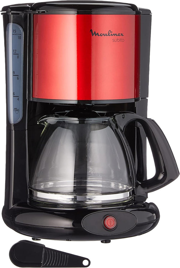 Espressor Subito cu filtru, cană de sticlă, 10-15 cești, capacitate 1,25 l, funcție de oprire automată, filtru detașabil, indicator nivel apă, oțel inoxidabil, roșu/negru, FG360D
