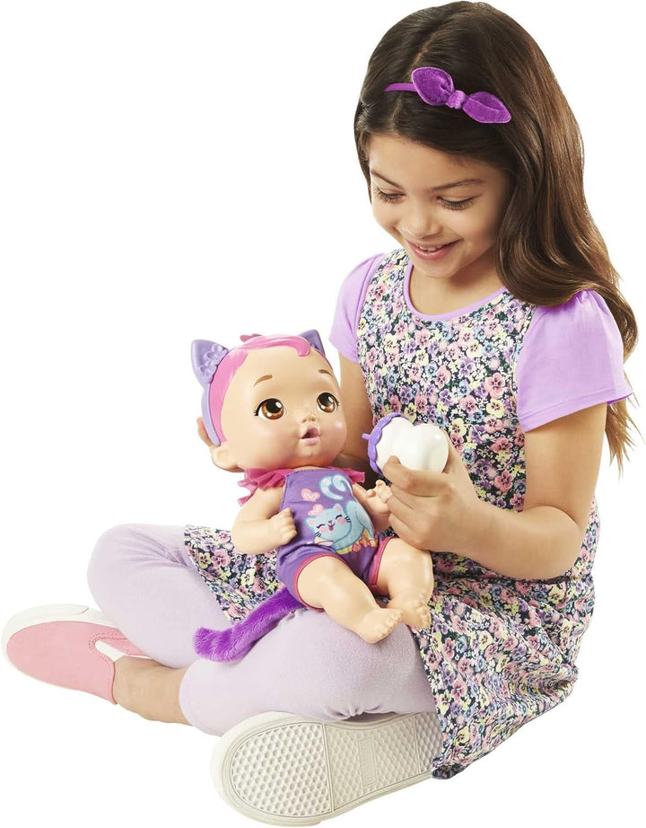 My Garden Baby HHP28 - Păpușă pisică (păr albastru) cu urechi de pisică și mai mult de 20 de zgomote, incl. 5 accesorii, jucărie interactivă pentru copii de la 3 ani în sus