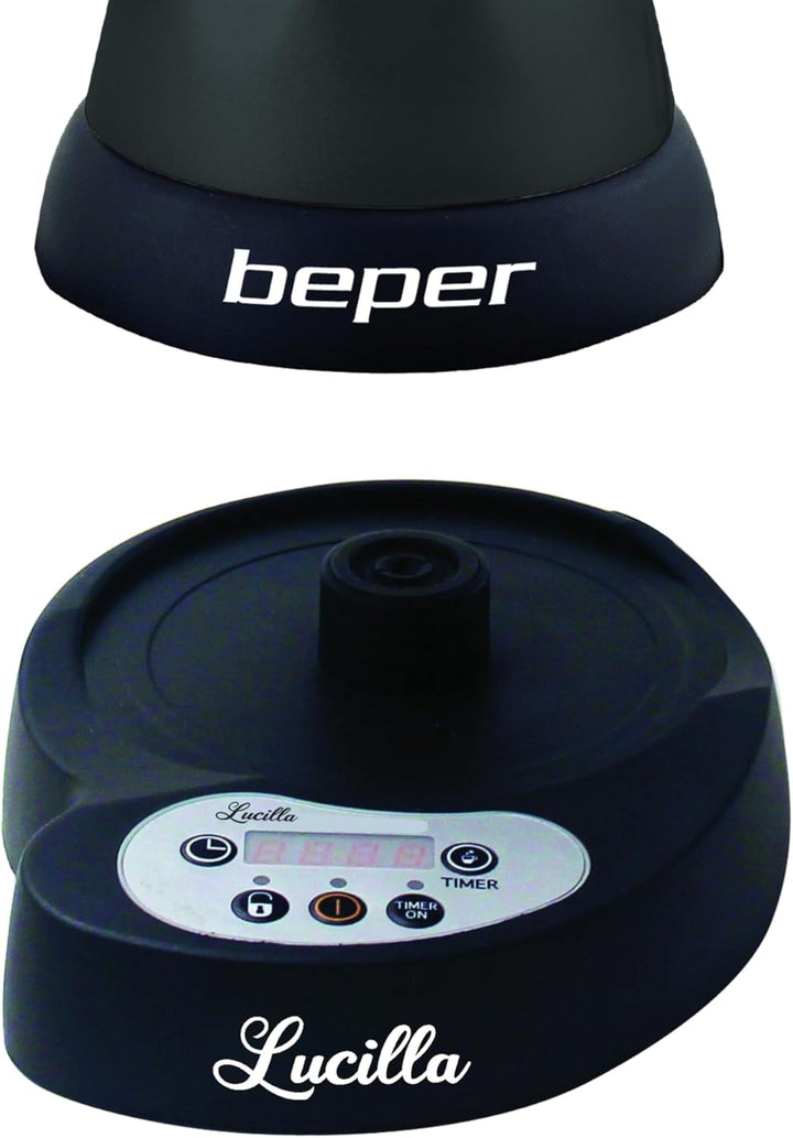 BEPER BC.041N Cafetiera electrică Lucilla - Espresso Maker pentru 3 cești cu timer programabil până la 24 de ore în avans - cafea fierbinte timp de 30 de minute, negru