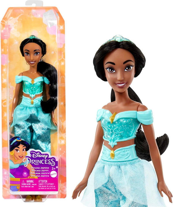Jucărie Mattel Disney Princess, păpușă mobilă Jasmine Fashion cu haine și accesorii strălucitoare, inspirată de filmul Disney, cadou pentru copii, HLW12