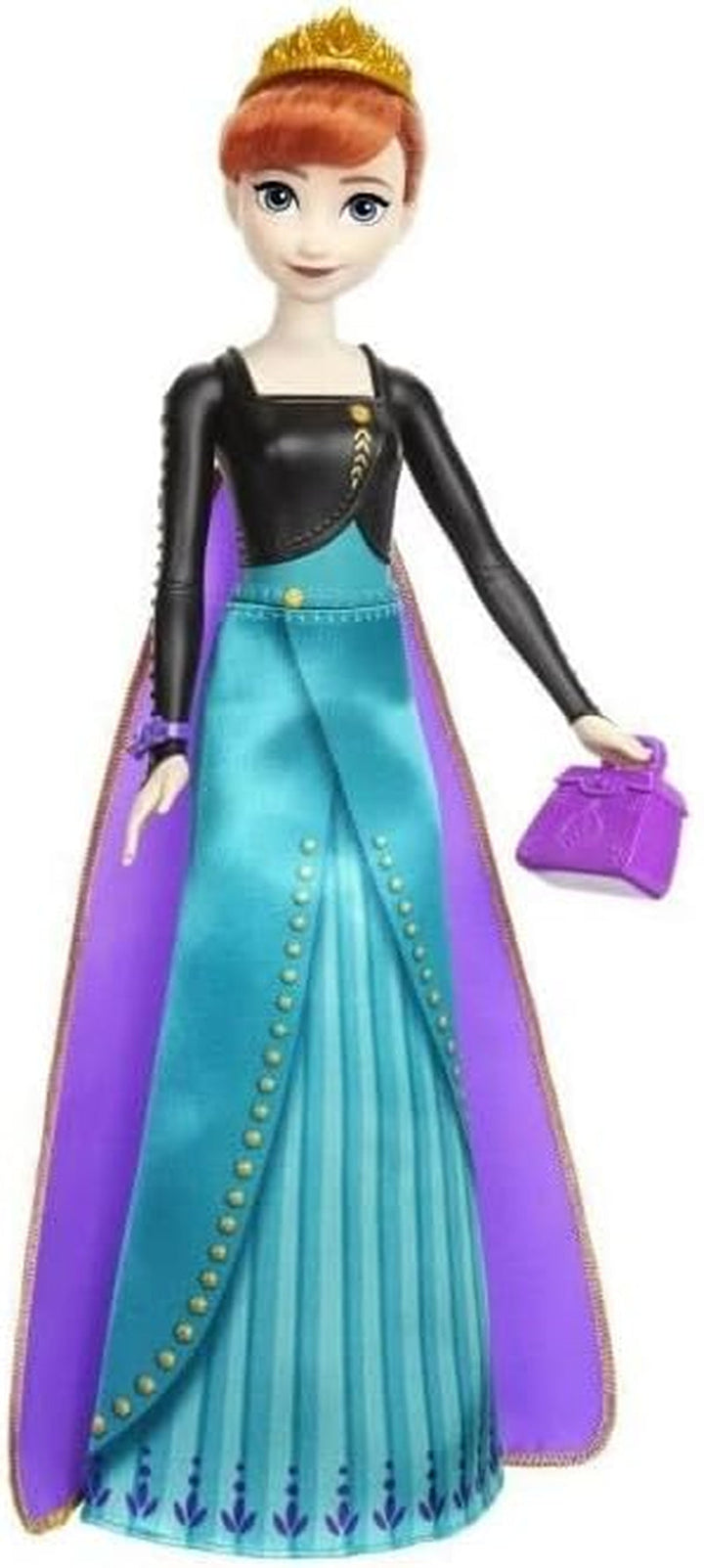 Mattel Disney The Ice Queen Anna Fashion Doll Set, Spin & Reveal cu 11 surprize, inclusiv 5 accesorii, 5 autocolante și o scenă pentru joacă, inspirat de filmul Disney, HXD27