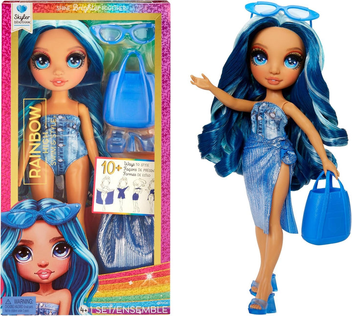 Rainbow High Swim & Style - Ruby (roșu) - păpușă înaltă de 28 cm cu pareo strălucitor, poate fi purtată în 10+ moduri - costum de baie extensibil, sandale, accesorii de joacă - jucărie - ideală pentru 4 până la 12 ani