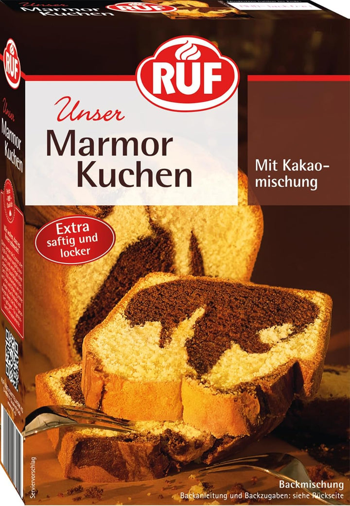 RUF Marmorkuchen, Backmischung Für Einen Kuchen Mit Marmormuster, Hellerteig Mit Kakaomischung, Extra Saftig Und Locker, Vegane Variante Möglich