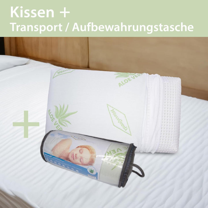 Maxxgoods pernă ortopedică, pernă de susținere a gâtului din spumă visco gel cu capac de protecție aloe vera și capac interior 100% bumbac - pernă pentru dormit pe stomac, spate și lateral (42Cm X 70Cm X 12Cm)