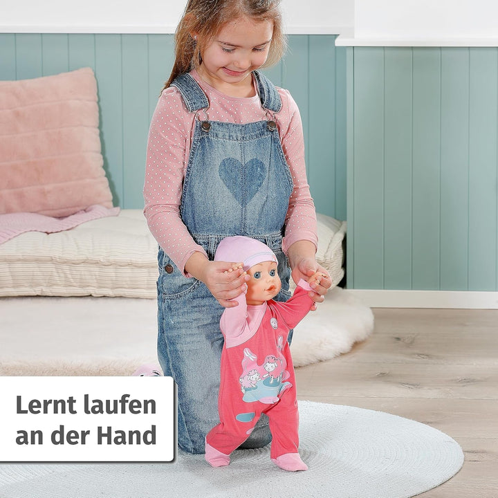 Baby Annabell Emily Run With Me 43cm, păpușă care se târăște și merge, cu funcție de sunet, rochiță și pălărie roz, 710623 Zapf Creation
