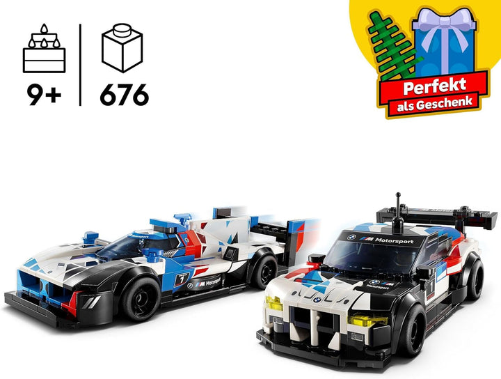 Jucărie LEGO Speed Champions BMW M4 GT3 & BMW M Hybrid V8 Race Car cu 2 modele de mașini construibile și 2 minifigurine de șofer de curse, cadou pentru băieți, fete de la 9 ani, model de mașină 76922