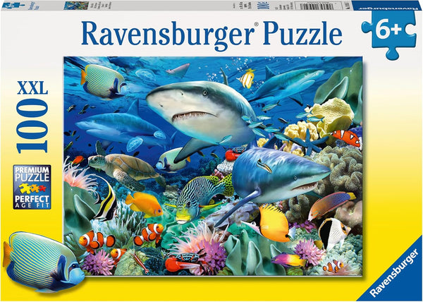 Ravensburger puzzle pentru copii - 10951 Reef Of Sharks - Puzzle cu lumea subacvatică pentru copii de la 6 ani, cu 100 de piese în format Xxl