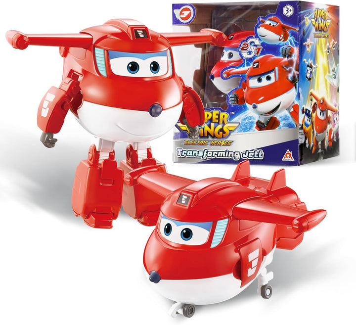 Super Wings Transformation Plane Supercharged Traver, Aprox. 12.7 Cm Figură mare de joacă pentru copii, avion de jucărie și figură de robot pentru băieți și fete de peste 3 ani, argintiu