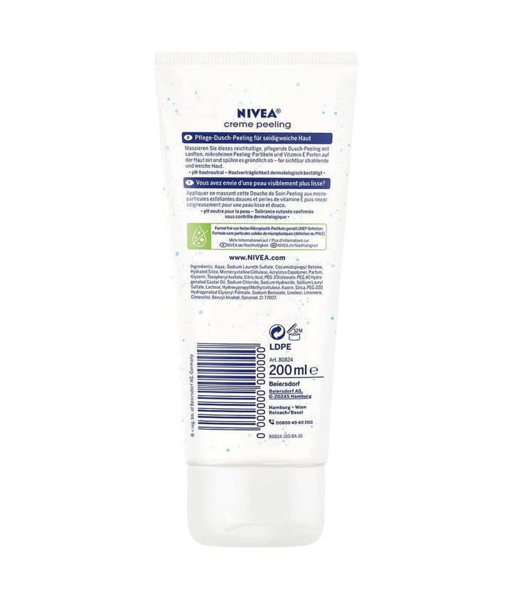 NIVEA Creme Peeling, exfoliant de corp hrănitor cu particule fine și vitamina E, 200 ml