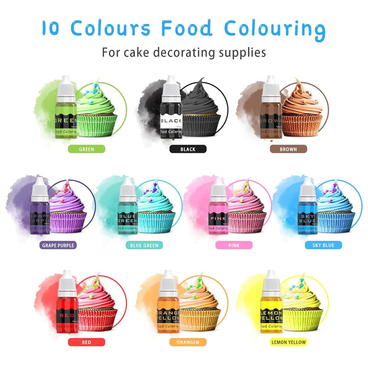 Lebensmittelfarbe Flüssig 10Ml×10 Farben Konzentrierte Flüssige Kuchenglasur Lebensmittelfarbe-Set Zum Backen, Dekorieren, Kochen Und Fondant. Vibrant Rainbow Food Colors Farbstoff Für Heimwerker