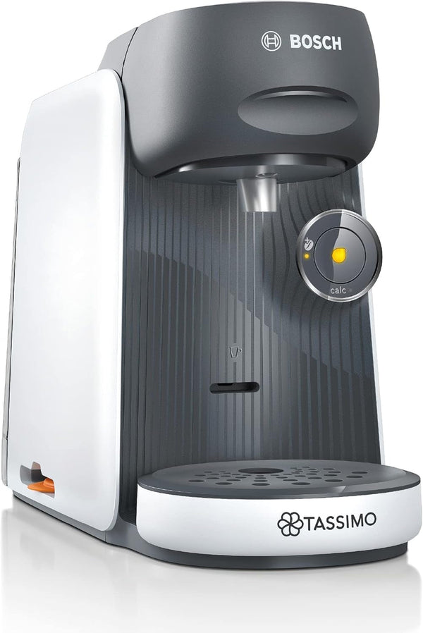 Mașină de cafea cu capsule Bosch Tassimo Finesse TAS16B4 Mașină de cafea By, 70 de băuturi, cafea mai intensă la apăsarea unui buton, oprire automată, dozare perfectă, economie de spațiu, 1400 W, 0,7L, alb / gri închis