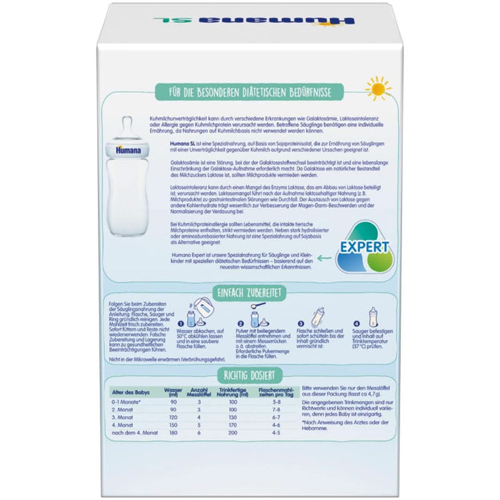 Humana SL Expert, Von Geburt An, Spezialnahrung Bei Kuhmilchunverträglichkeit Durch Laktoseintoleranz, Galaktosämie Oder Kuhmilchproteinallergie, Für Säuglinge Und Kleinkinder, 600 G