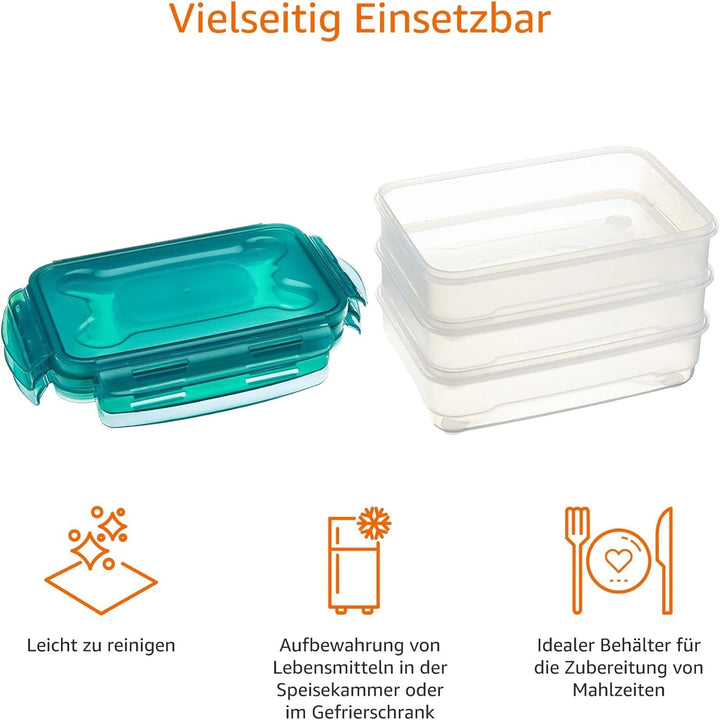 Recipiente de congelare Amazon Basics într-un set, cu capac, etanș, rezistent la scurgeri, stivuibil, pentru frigider / congelator, fără BPA, plastic, microunde și mașină de spălat vase, 3 x 1,2 l, incolor Cutii depozitare alimente Naty Shop