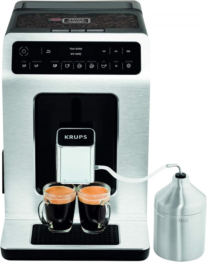 Aparat de cafea complet automat Krups EA8918 Evidence | Ecran Oled Tehnologie Barista Quattro Force | 12 cafele | 3 variante de ceai | cappuccino one-touch | Funcție 2 cești | negru