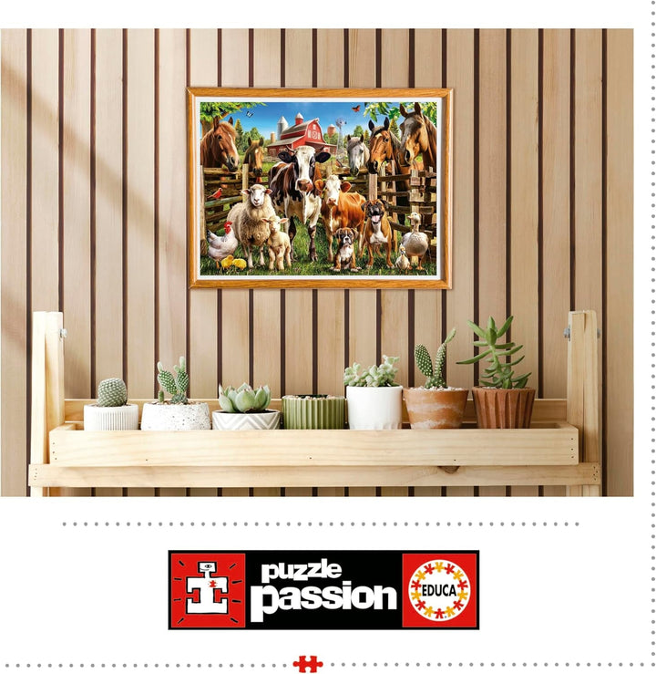 Educa - Puzzle de 500 piese pentru adulti | Animalele de la ferma obraznice. Dimensiuni: 48 X 34 cm. Include lipiciul de puzzle Fixpuzzle. Pentru 11 ani (19905)