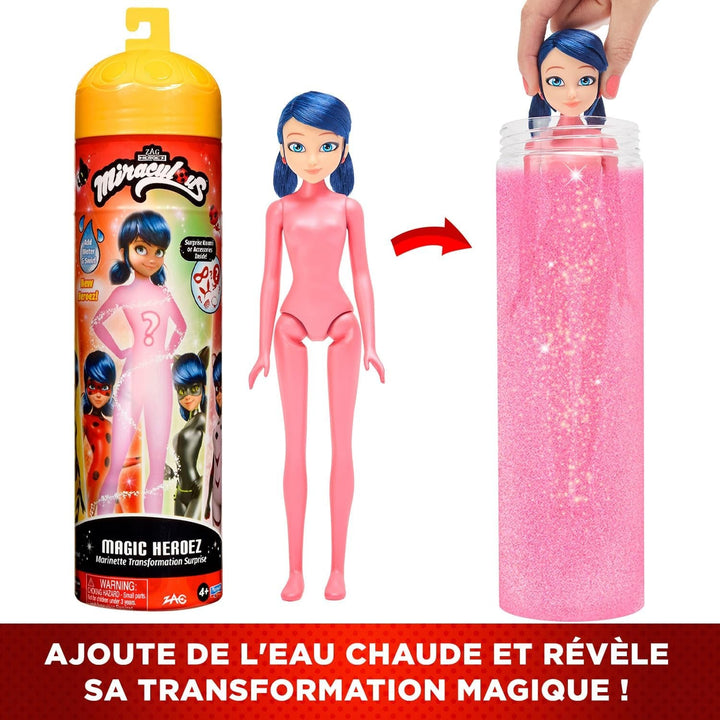 Bandai - Miraculous Ladybug - Doll Marinette Colour Change Surprise - Păpușă articulată Miraculous, 26 Cm + 3 surprize - Model aleatoriu - P50390