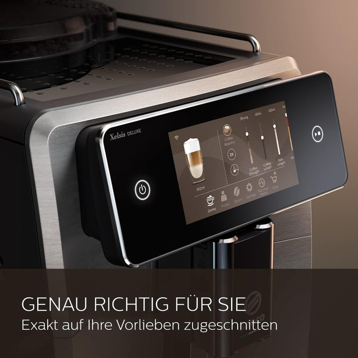 Mașină de cafea complet automată Saeco Xelsis Deluxe - conectivitate Wifi, 22 de specialități de cafea, ecran tactil intuitiv de 5", 8 profiluri de utilizator, râșniță ceramică, metal (SM8782/30)