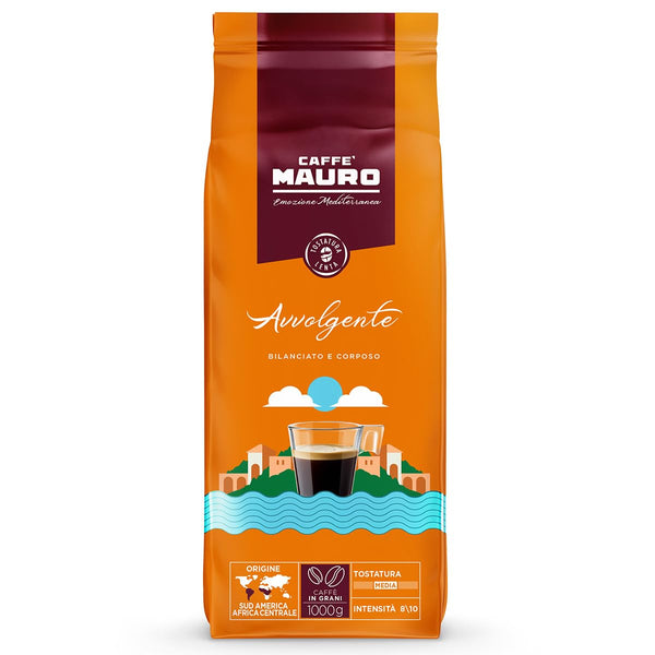 Caffè Mauro – Kaffeebohnen – 1 Kg – Avvolgente Mischung – Mittlere Röstung – Intensität 8/10 – Hergestellt in Italien – 1Kg Packung