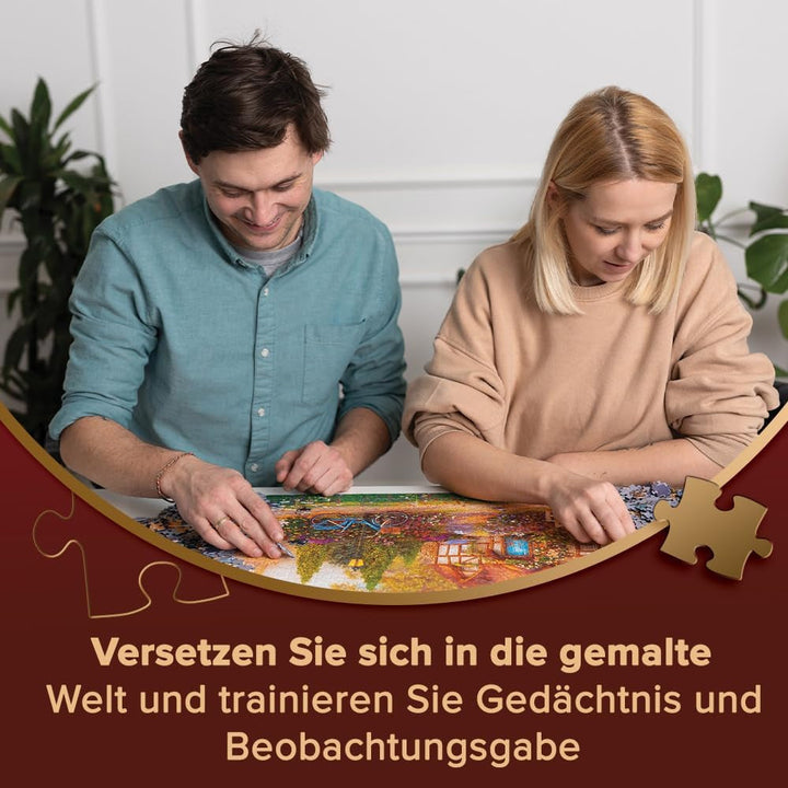 Trefl Premium plus Quality - Puzzle Tea Time: Houses Stoney Lane - 1000 elemente, Serie de imagini nostalgice pictate, Potrivirea ideală a pieselor, Pentru adulți și copii de la 12 ani
