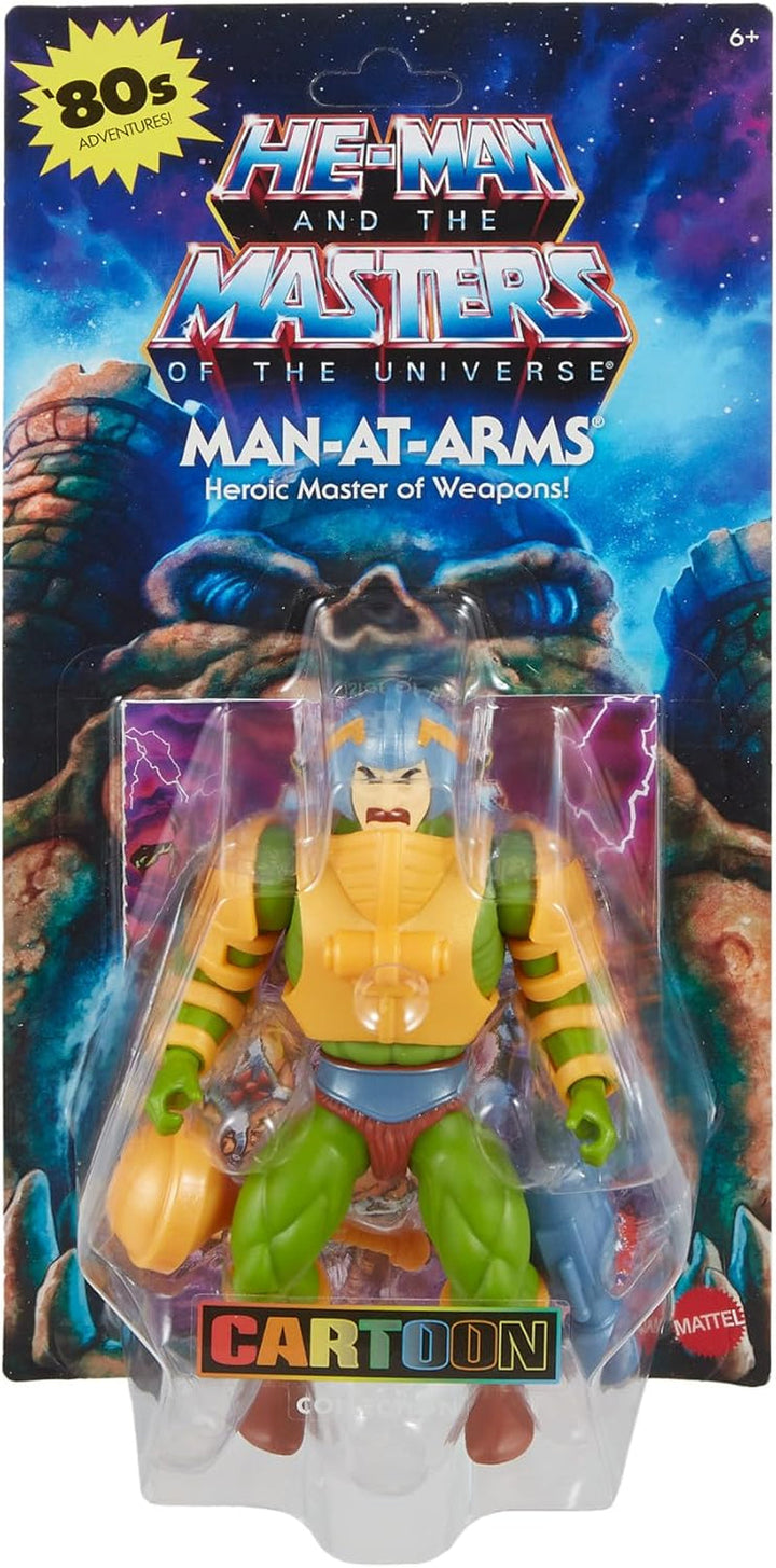 Jucărie Masters of the Universe Origins, Man-At-Arms Duncan figurină de acțiune din colecția de desene animate, înălțime aprox. 14 cm, erou cu armură detașabilă și accesorii, HYD25