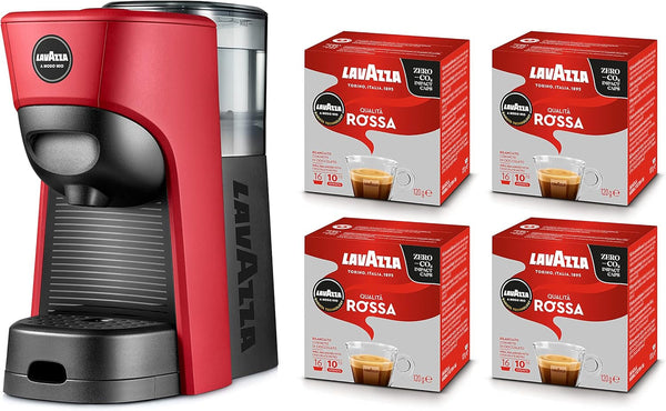 Lavazza, a Modo Mio Tiny Eco roșu mașină de cafea cu 64 de capsule, mașină de espresso din plastic reciclat, 1450 W, 220-240 V, 50/60 Hz, 0,6 litri
