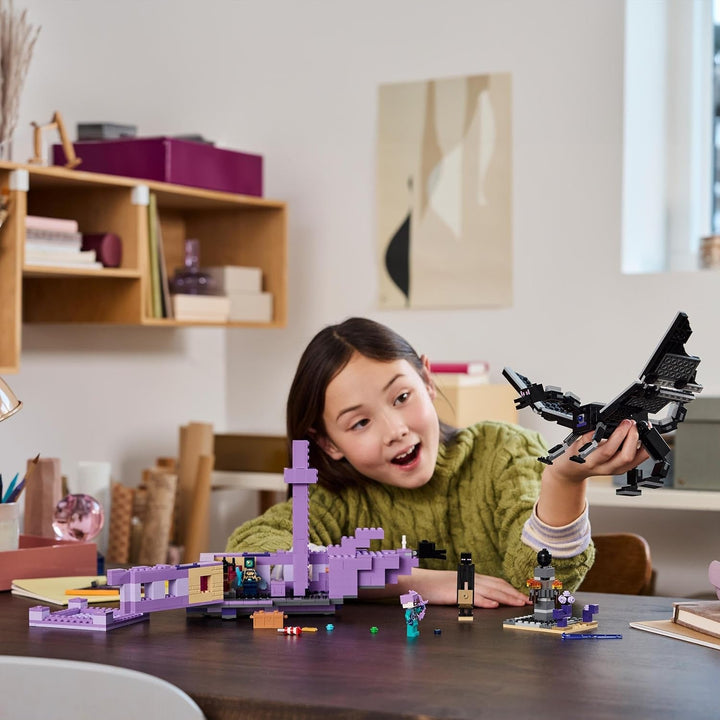 LEGO Minecraft The End Dragon și The End Ship, jucărie de acțiune și set de descoperire, set de construcție pentru jocuri video, set de aventură, cadou pentru băieți și fete de la 8 ani 21264