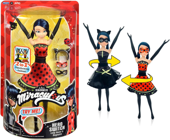 Bandai - Miraculous Ladybug - Doll Marinette Colour Change Surprise - Păpușă articulată Miraculous, 26 Cm + 3 surprize - Model aleatoriu - P50390
