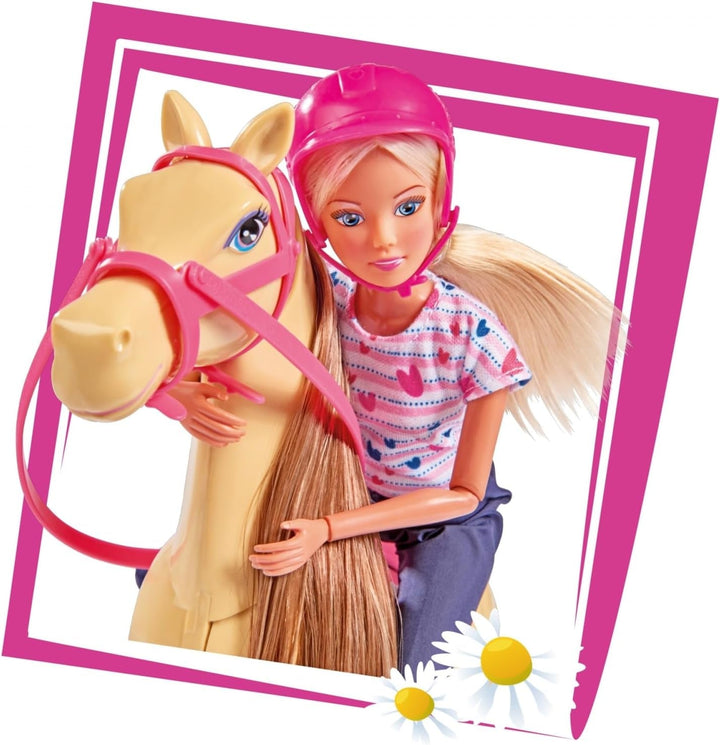 Simba 105730939 - Steffi Love Riding Tour, În costum de călărie, Cu 2 cai, Păpușă complet articulată, Păpușă dress-up, 29cm, Pentru copii de la 3 ani în sus