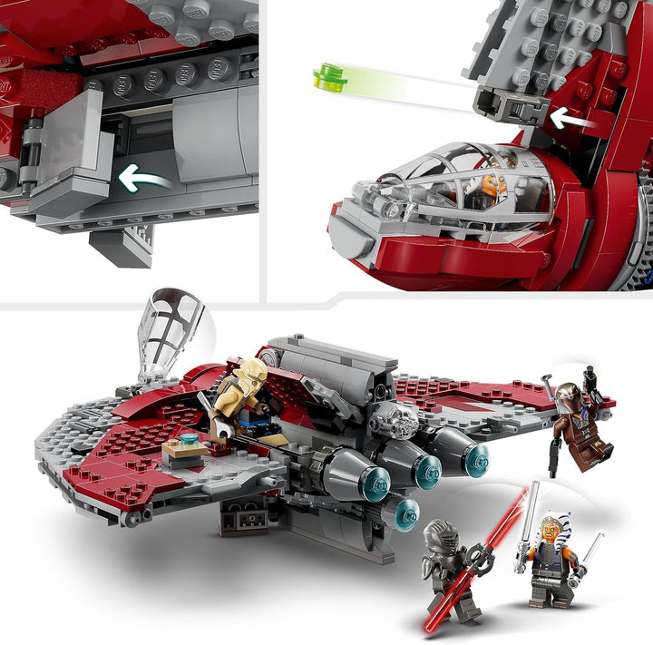 LEGO Star Wars Ahsoka Tano's T-6 Jedi Shuttle Set, Jucărie navă spațială construibilă cu 4 minifigurine, inclusiv Sabine Wren și Marrok cu săbii laser, cadou pentru fanii seriei Ahsoka 75362