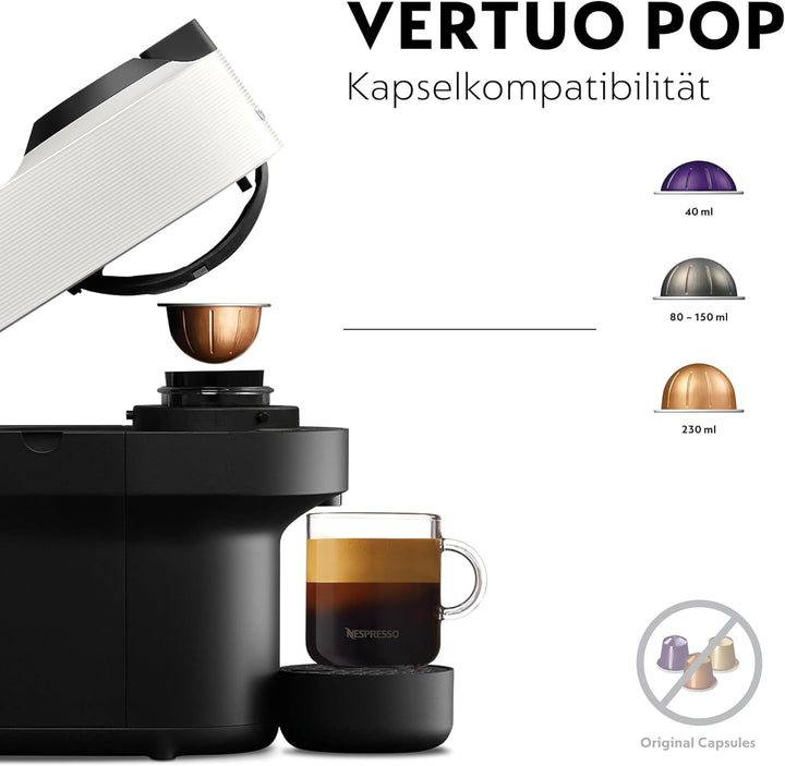 Aparat de cafea cu capsule Nespresso Krups XN9201 Vertuo Pop | Capacitate: 560 ml | Recunoaștere automată a capsulelor | Sistem one-touch | 4 dimensiuni ale ceștii | Timp de încălzire mai scurt | Durabil | Coconut White