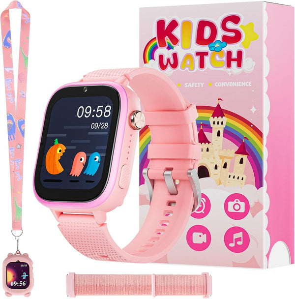 Smartwatch 4G pentru copii, smartwatch pentru copii cu GPS și telefon, ceas de mână pentru copii băiat fată, cu apel telefonic video, mesaje, mod școală, funcție SOS, cameră și pedometru (roz)