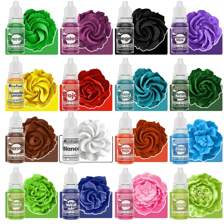 Lebensmittelfarbe Flüssig - Kicofood 16 Farben Lebensmittelfarben Hoch Konzentriert, Food Coloring, Farbstoff for Tortenring Tortendeko Macarons Backen Zuckerguss Fondant - 10Ml