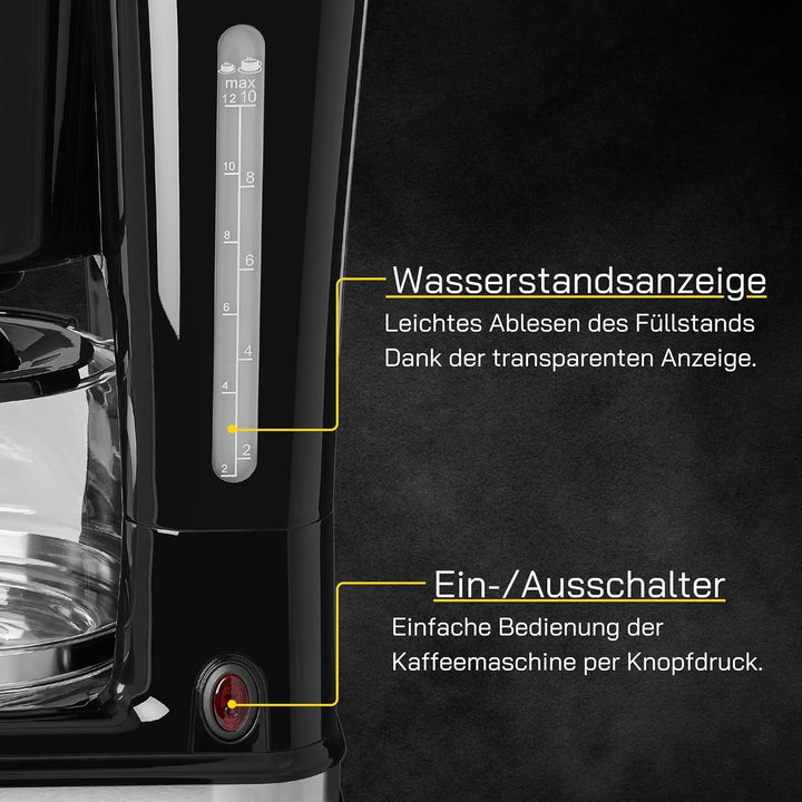 Aparat de cafea cu filtru COFFEE 2010 S | 12 cești de cafea | Dimensiune filtru 1X4 | Aparat de cafea Aparat cu filtru 870 wați | Deconectare automată