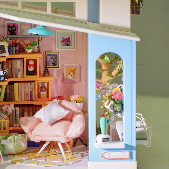 Robotime DG12 Rolife Dora'S Loft Casă de păpuși în miniatură din lemn, metal, țesătură și carton, dimensiuni: 23 X 16 X 26 cm, 248 de piese