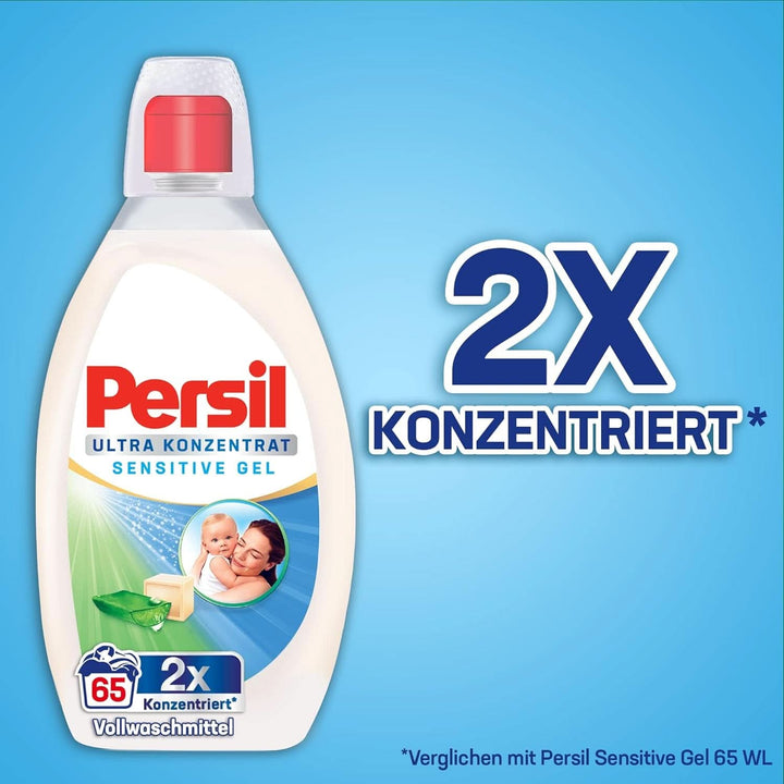 Persil Ultra Concentrate Sensitive Gel (130 de spălări), Detergent lichid pentru alergici și bebeluși într-o sticlă mai mică pentru mai puțin plastic, Îndepărtează petele dificile, Testat dermatologic