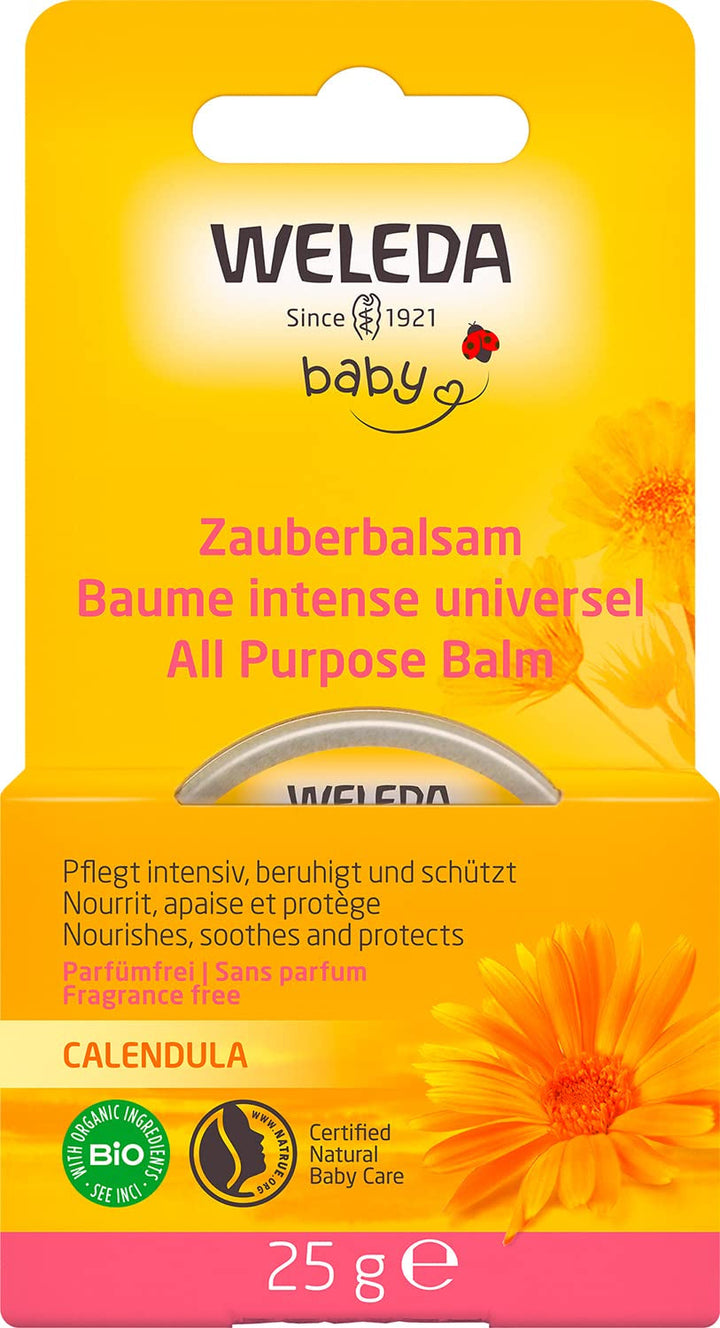 WELEDA Organic Baby Calendula Magic Balm - Balsam universal de cosmetice naturale pentru față și corp pentru îngrijirea și calmarea pielii și buzelor uscate. Balsam bogat universal pentru bebeluși și copii (1x 25g)