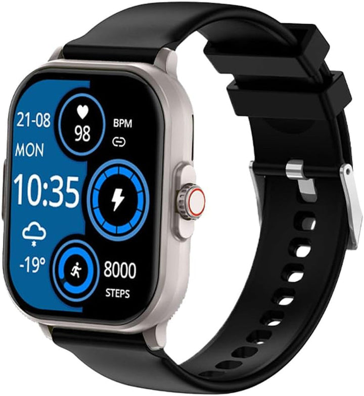 Neo (2024) Negru rotund - ceas de sănătate Smartwatch - ECG + funcție HRV - BT Bluetooth - Apnee de somn - Tensiune arterială - curea din silicon negru, 14-24